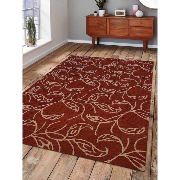 Glitzy Rugs Hand Tufted Wool 5 x 8 ft. Floral Area Rug, Red & Beige UBSK00726T2601A9